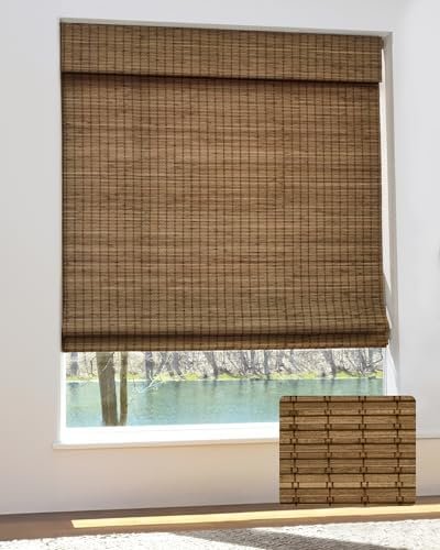 Cordless Bamboo Roman Shades, 35×64 in, Highfield Teak
