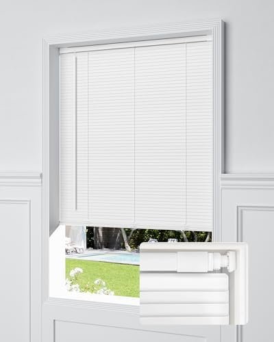 No Drill Cordless Mini Blinds, L-Shaped Slats, 22×36 in, White