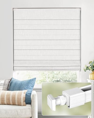 No Drill Cordless Roman Shades, Room Darkening, 20×48 in White